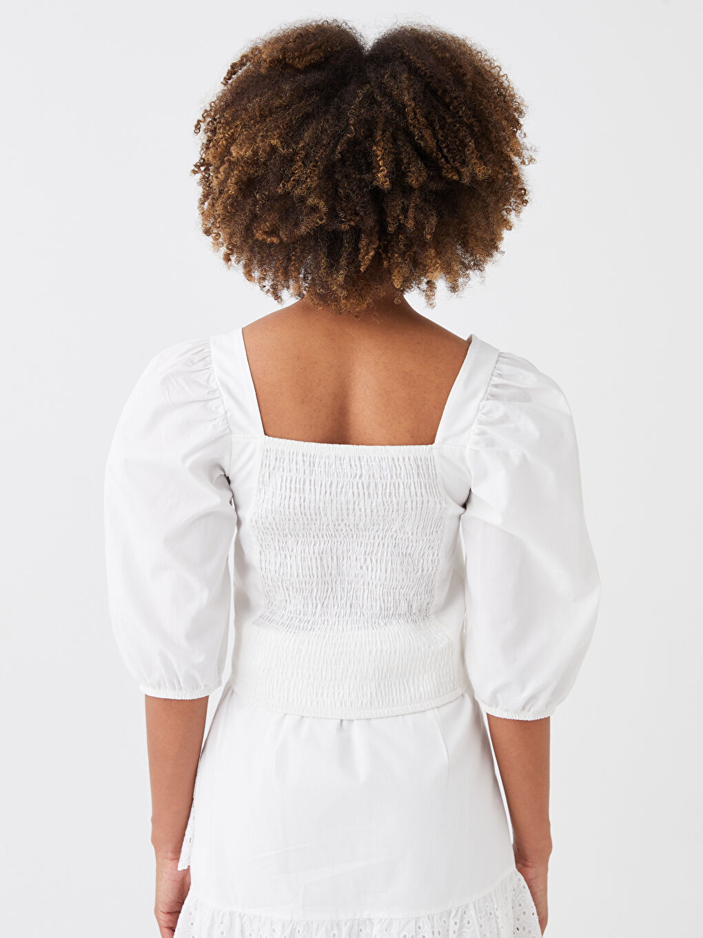 Square Collar Straight Balloon Sleeve Crop Women's Blouse-4