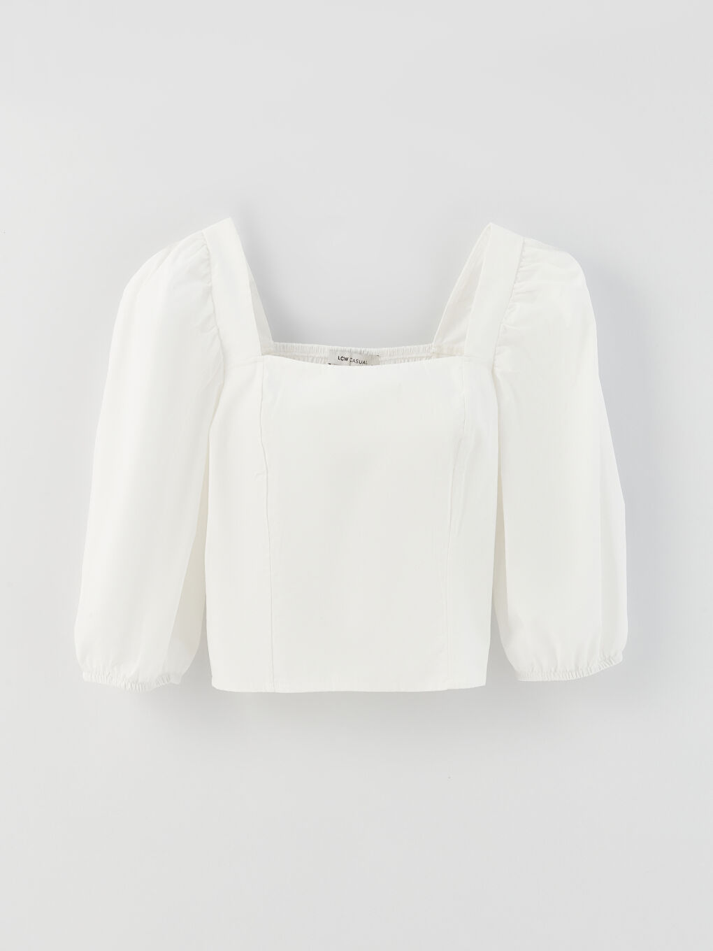 Square Collar Straight Balloon Sleeve Crop Women's Blouse-5
