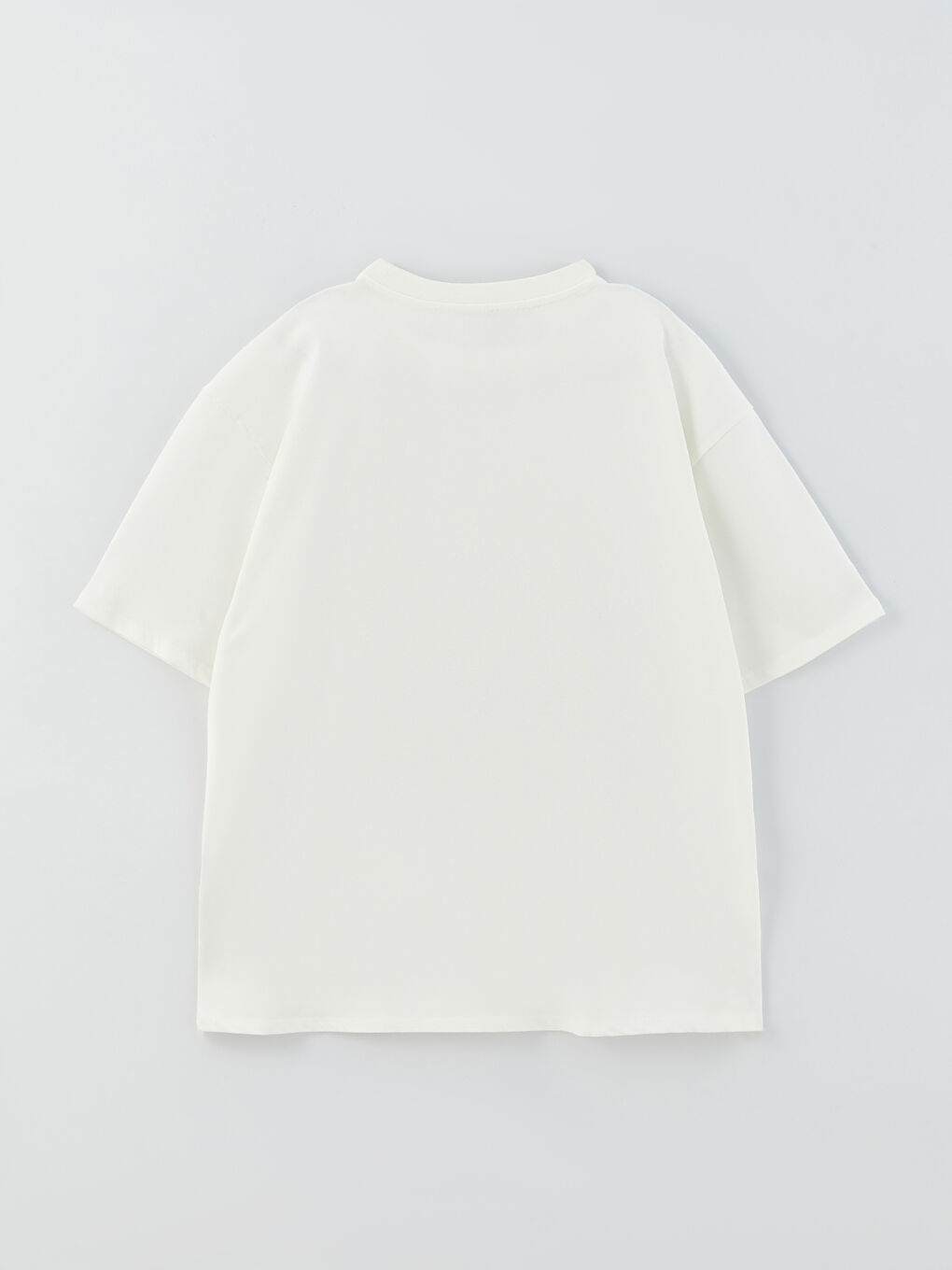 Ekru Bisiklet Yaka Baskılı Kısa Kollu Oversize Kadın Tişört-5