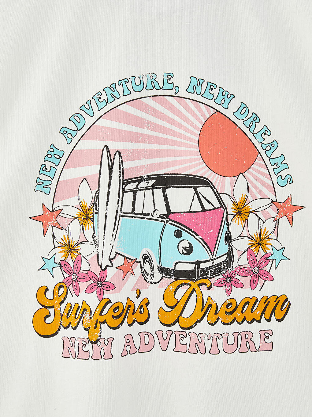 Ekru Bisiklet Yaka Baskılı Kısa Kollu Oversize Kadın Tişört-6