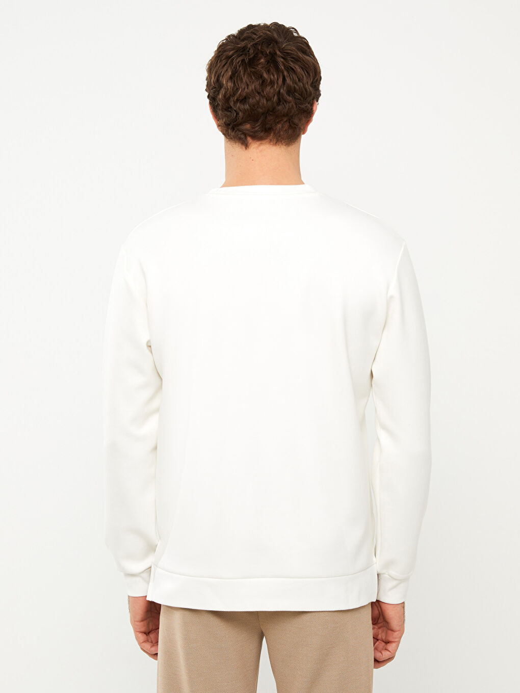 Ekru Bisiklet Yaka Uzun Kollu Erkek Sweatshirt-4