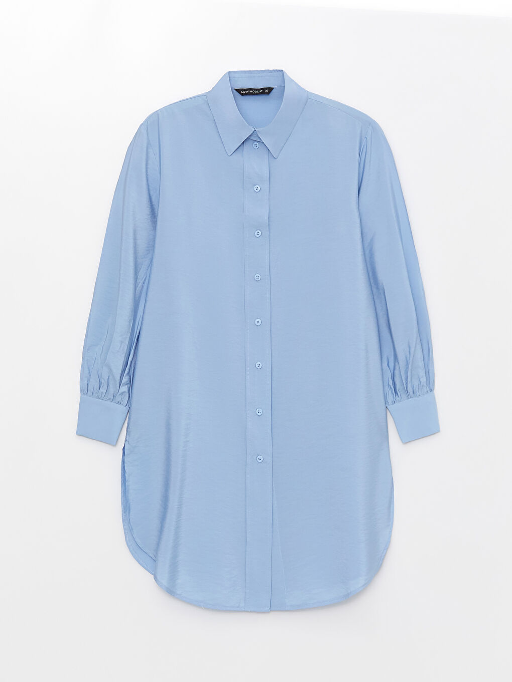 Mavi Düz Uzun Kollu Kadın Gömlek Tunik-5