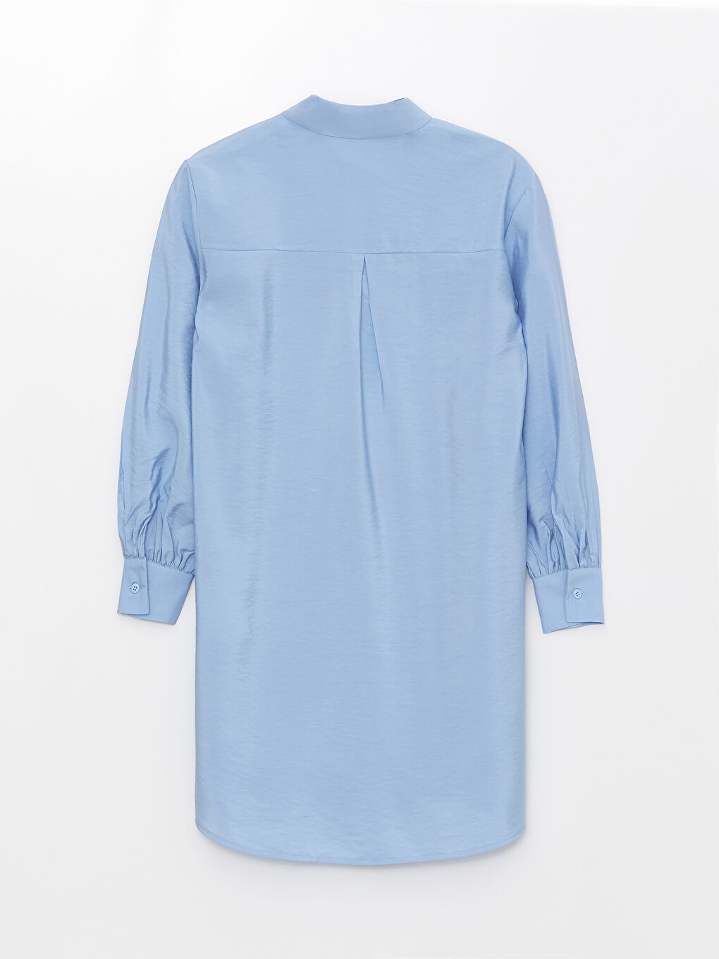 Mavi Düz Uzun Kollu Kadın Gömlek Tunik-6