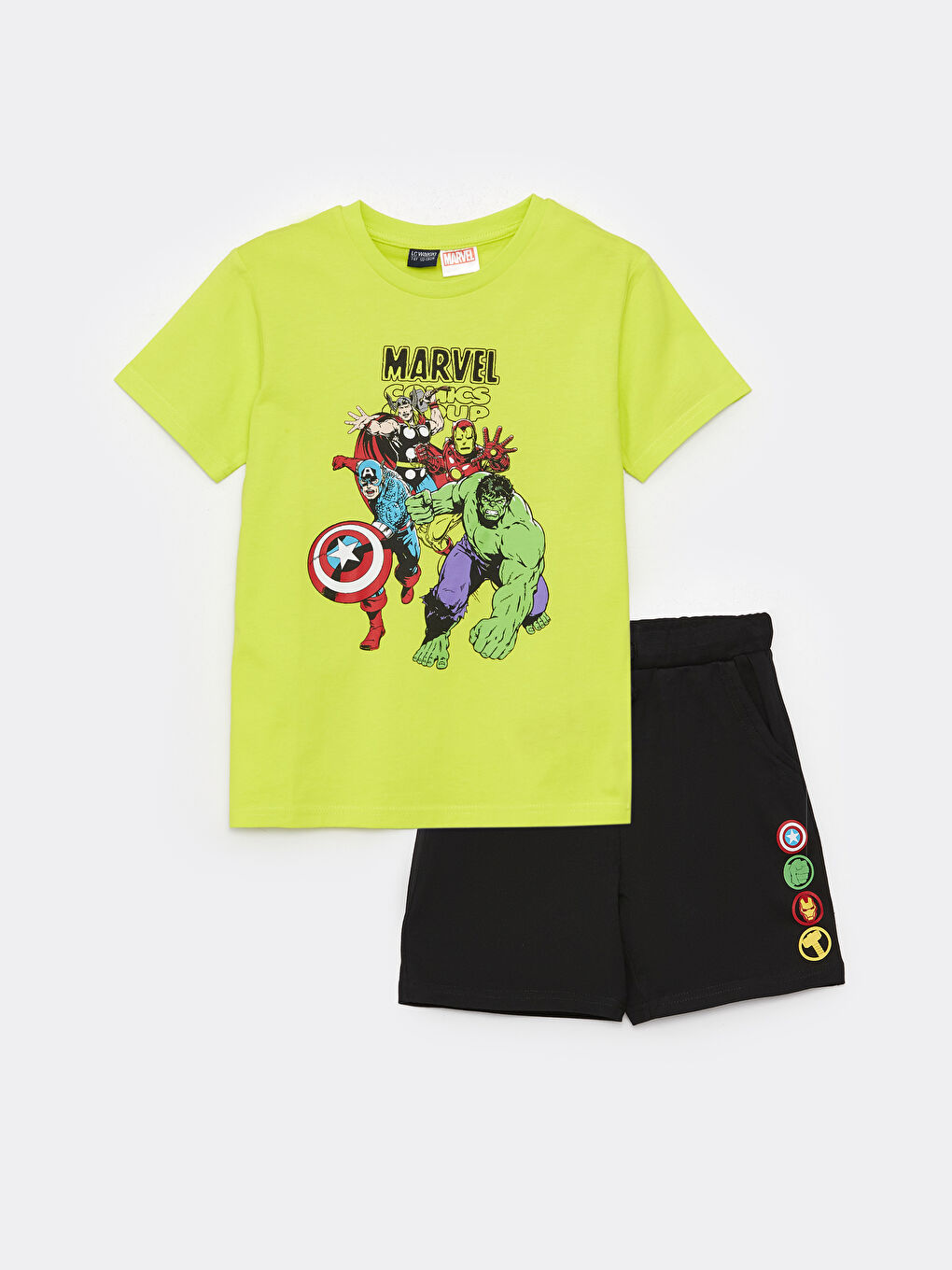 T-shirt et Shorts pour Garçons à Manches Courtes Imprimé Marvel Col Rond