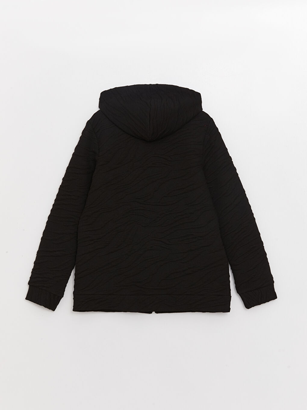 Siyah Kapüşonlu Kendinden Desenli Uzun Kollu Kadın Spor Hırka-7