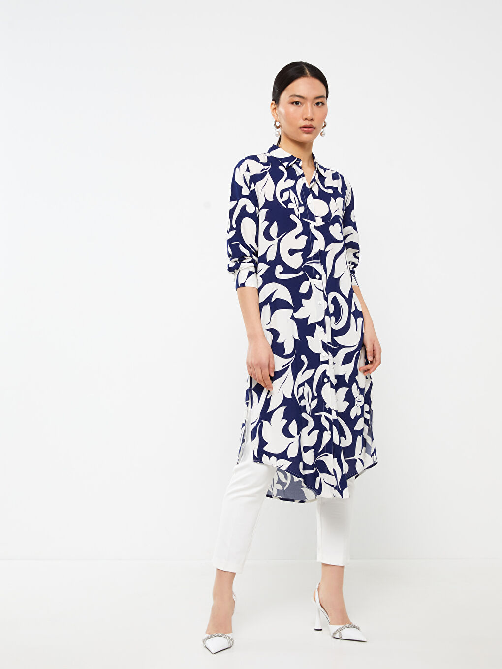 İndigo Desenli Kadın Gömlek Tunik