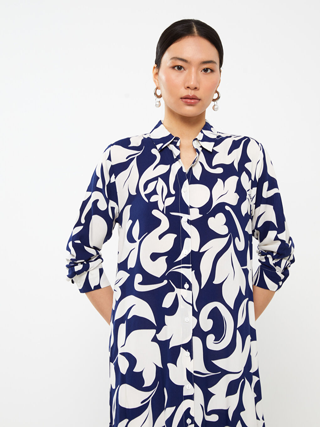 İndigo Desenli Kadın Gömlek Tunik-2