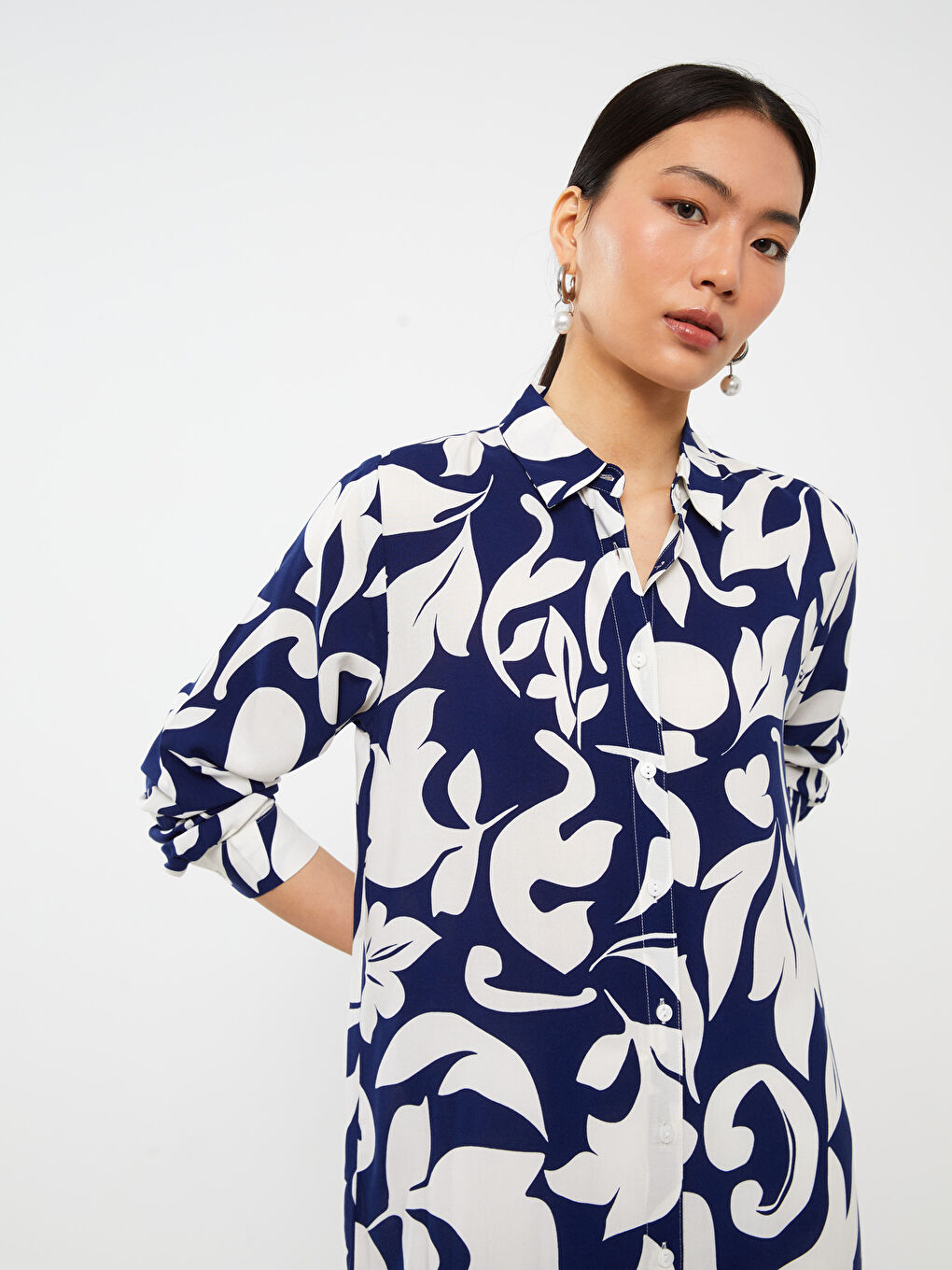 İndigo Desenli Kadın Gömlek Tunik-3