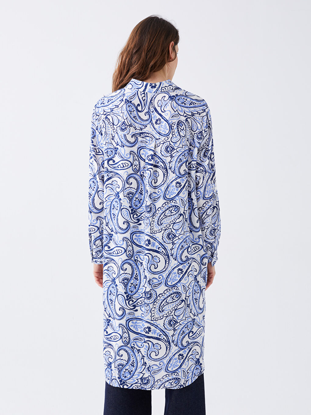 Tunică Cămașă Supradimensionată cu Mânecă Lungă și Model pentru Femei-4