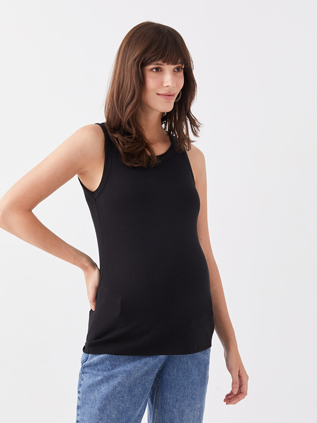 Siyah Hamile Bisiklet Yaka Düz Atlet