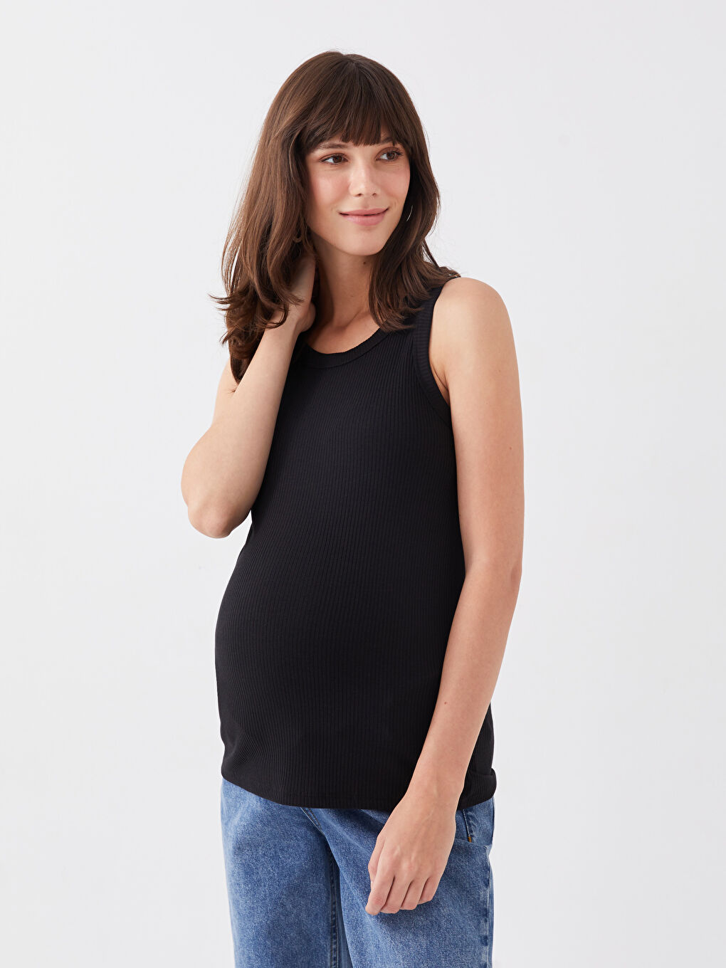 Siyah Hamile Bisiklet Yaka Düz Atlet-1