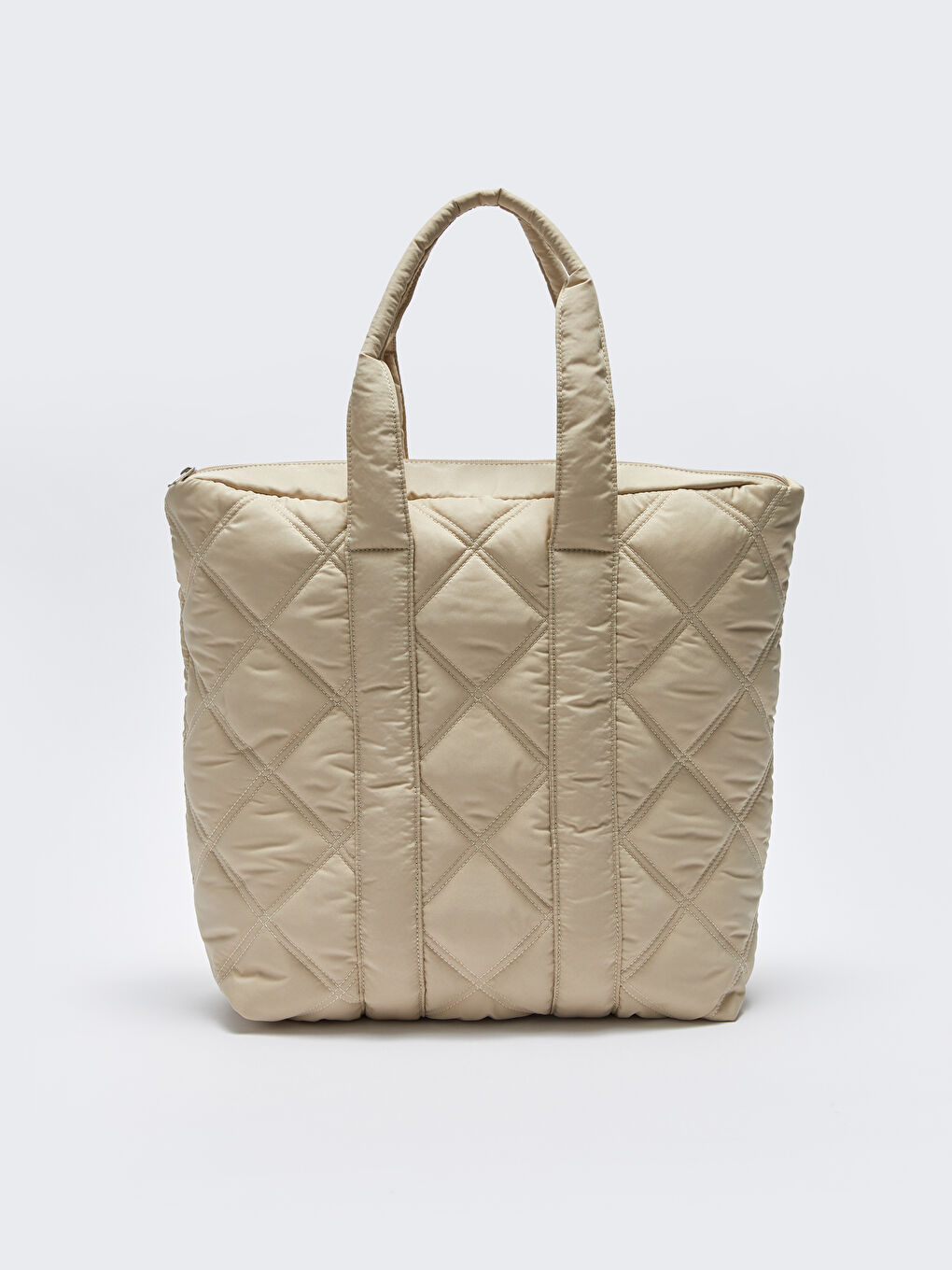 Ekru Kapitoneli Paraşüt Kumaş Kadın Kol Çantası-2