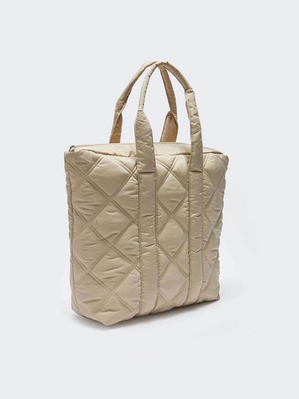 Ekru Kapitoneli Paraşüt Kumaş Kadın Kol Çantası-3