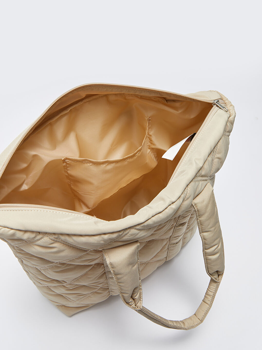 Ekru Kapitoneli Paraşüt Kumaş Kadın Kol Çantası-5