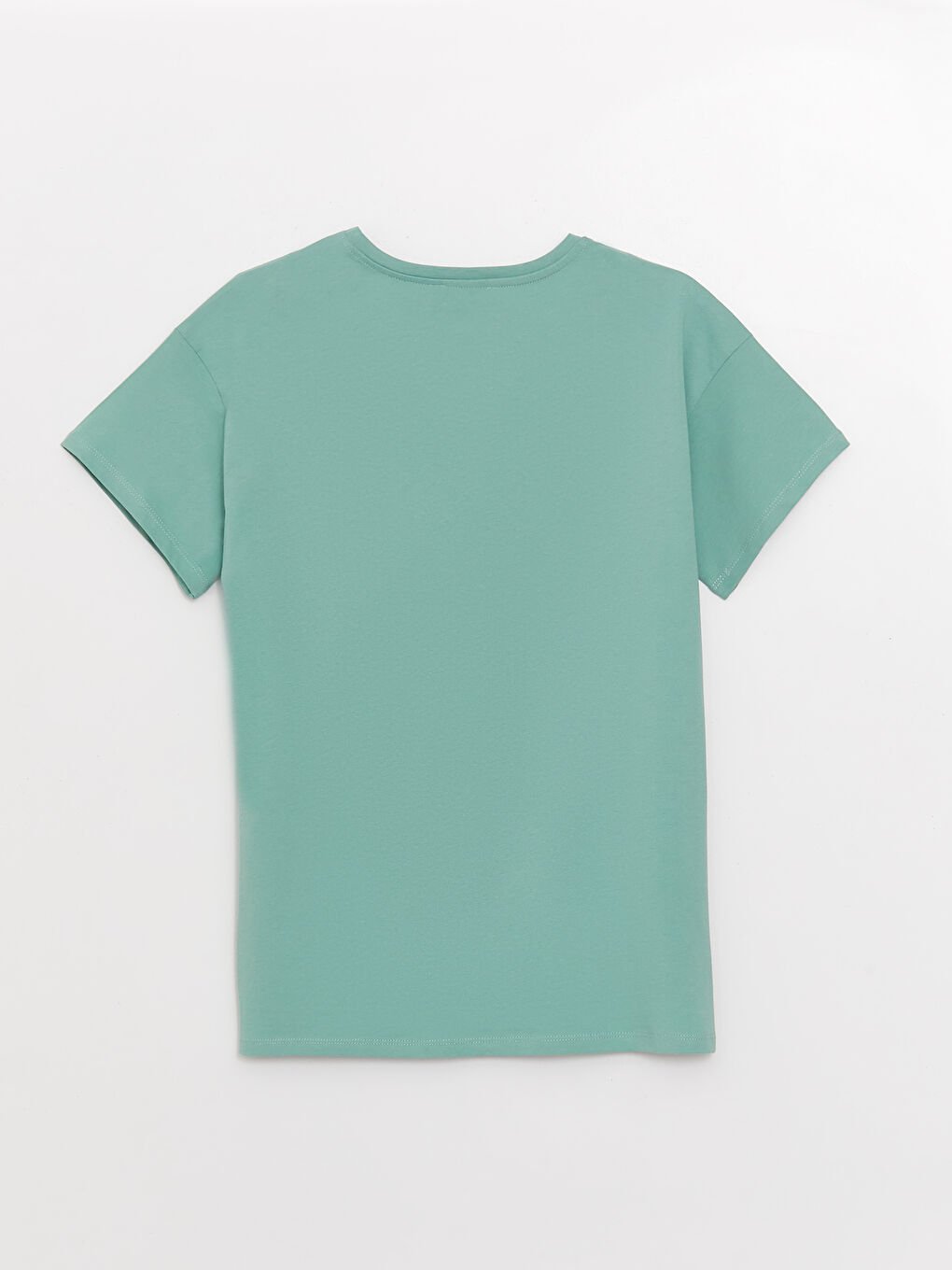 Yeşil Bisiklet Yaka Pul İşlemeli Kısa Kollu Kadın Tişört-5