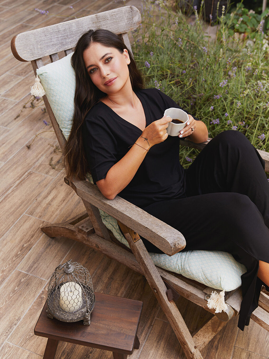 Petite V Neck Plain Short Sleeve Women's Pyjama Set-1