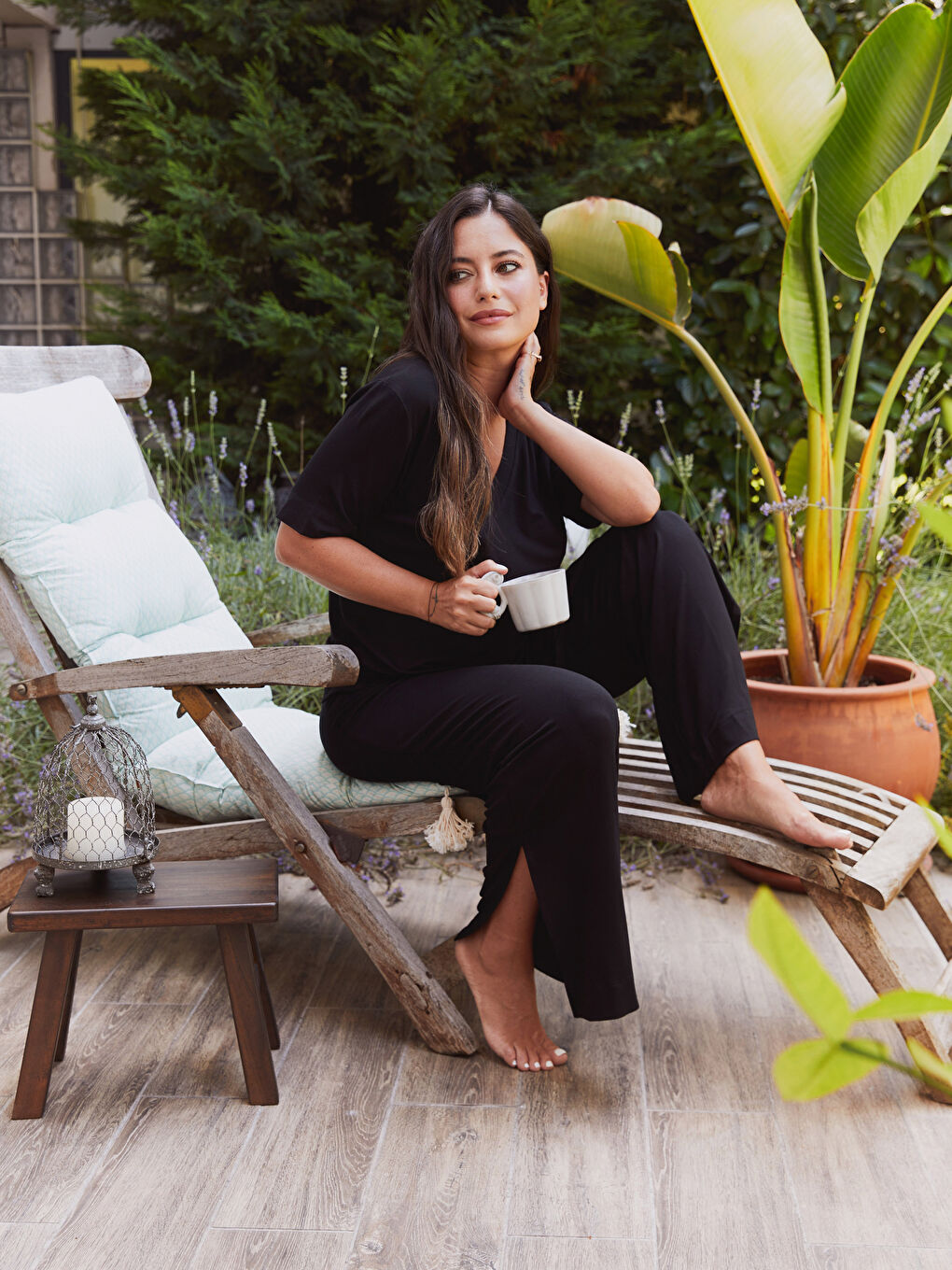 Petite V Neck Plain Short Sleeve Women's Pyjama Set-2