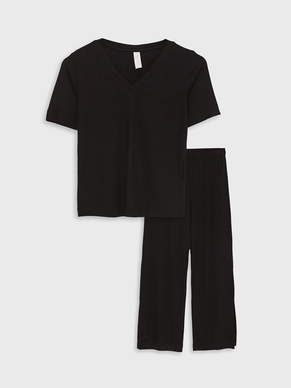 Petite V Neck Plain Short Sleeve Women's Pyjama Set-3