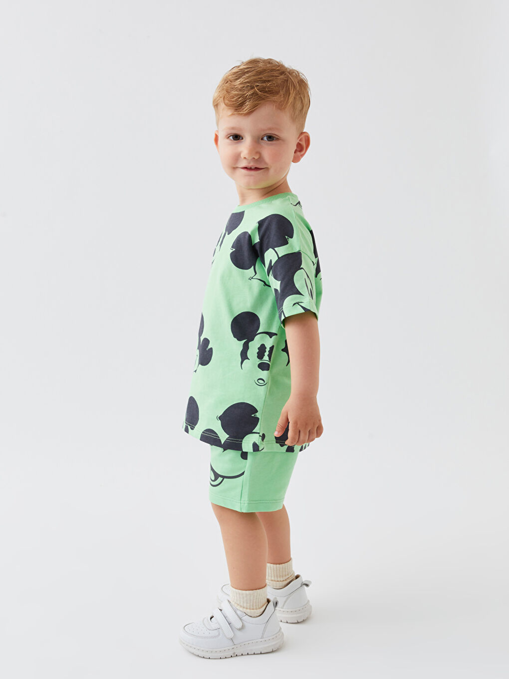 Crew Neck Short Sleeve Mickey Mouse Printed Baby Boys' T-Shirt-1