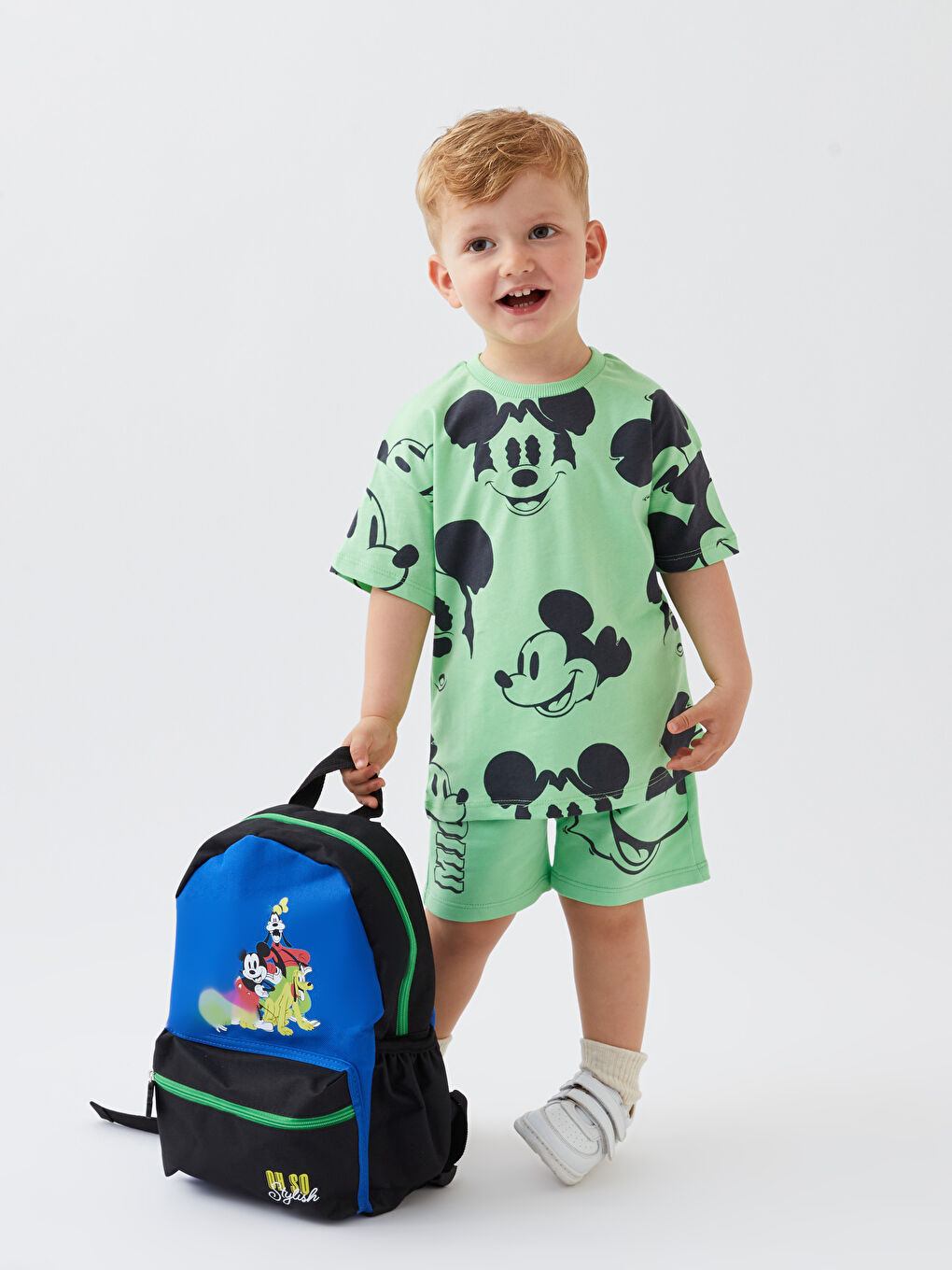 Crew Neck Short Sleeve Mickey Mouse Printed Baby Boys' T-Shirt