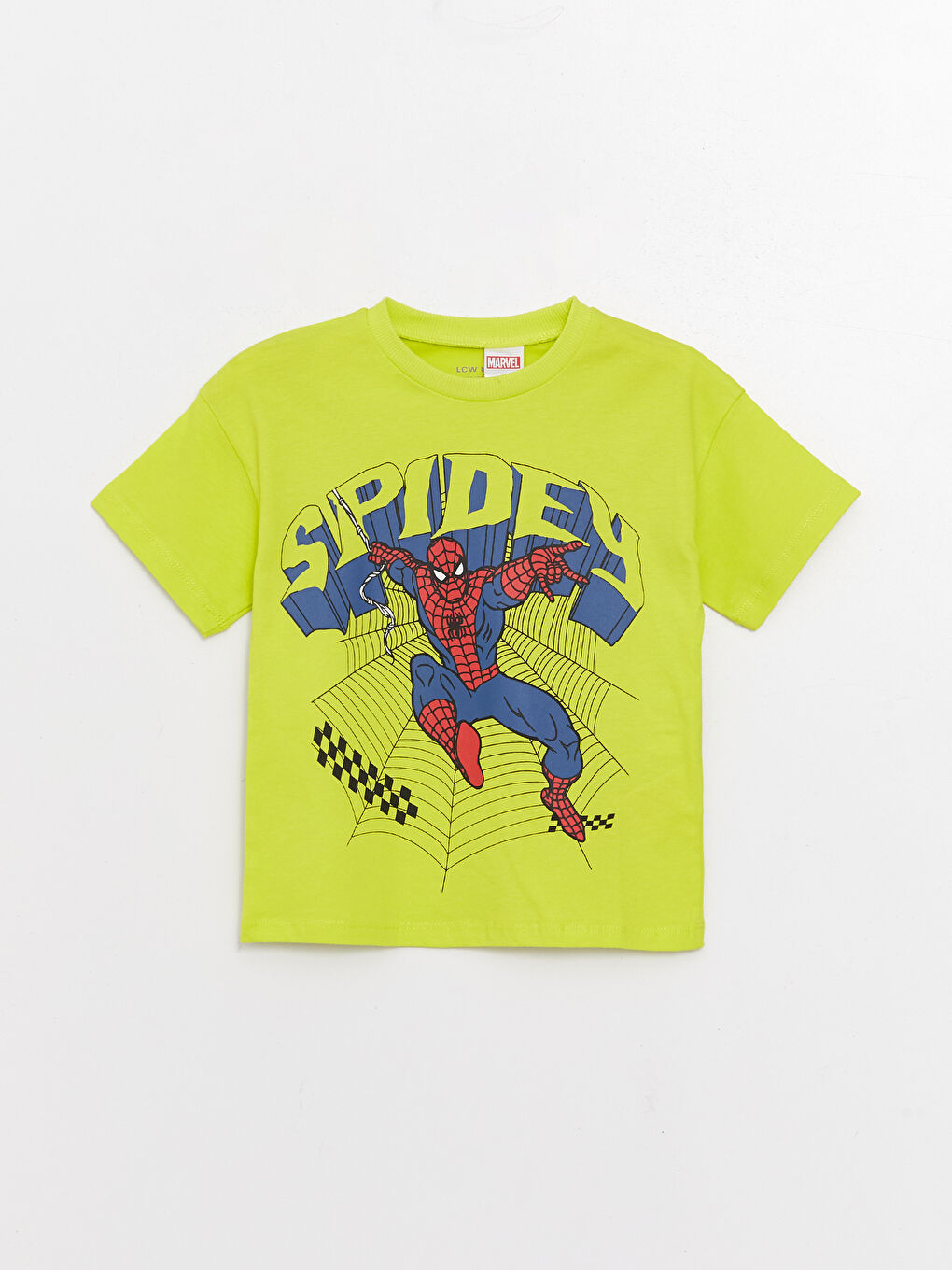 Yeşil Bisiklet Yaka Kısa Kol Spiderman Baskılı Erkek Bebek Tişört