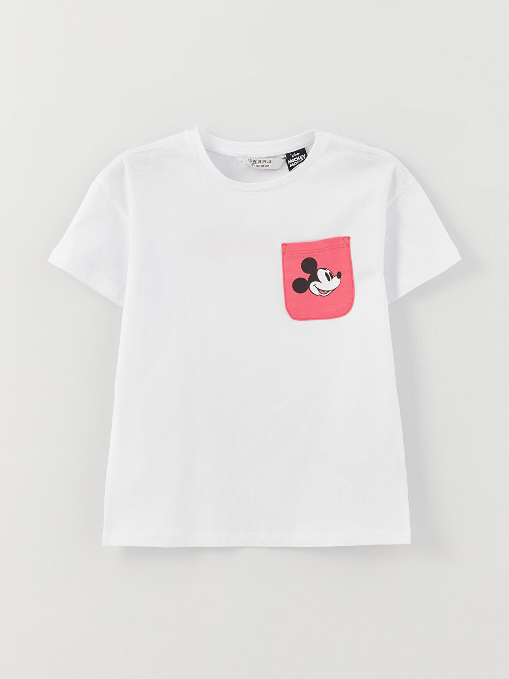 تيشيرت بناتي كم قصير مطبوع ميكي ماوس برقبة دائرية