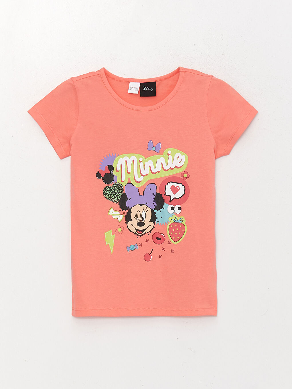 LCW Kids Mercan Bisiklet Yaka Minnie Mouse Baskılı Kısa Kollu Kız Çocuk Şortlu Pijama Takımı - 1