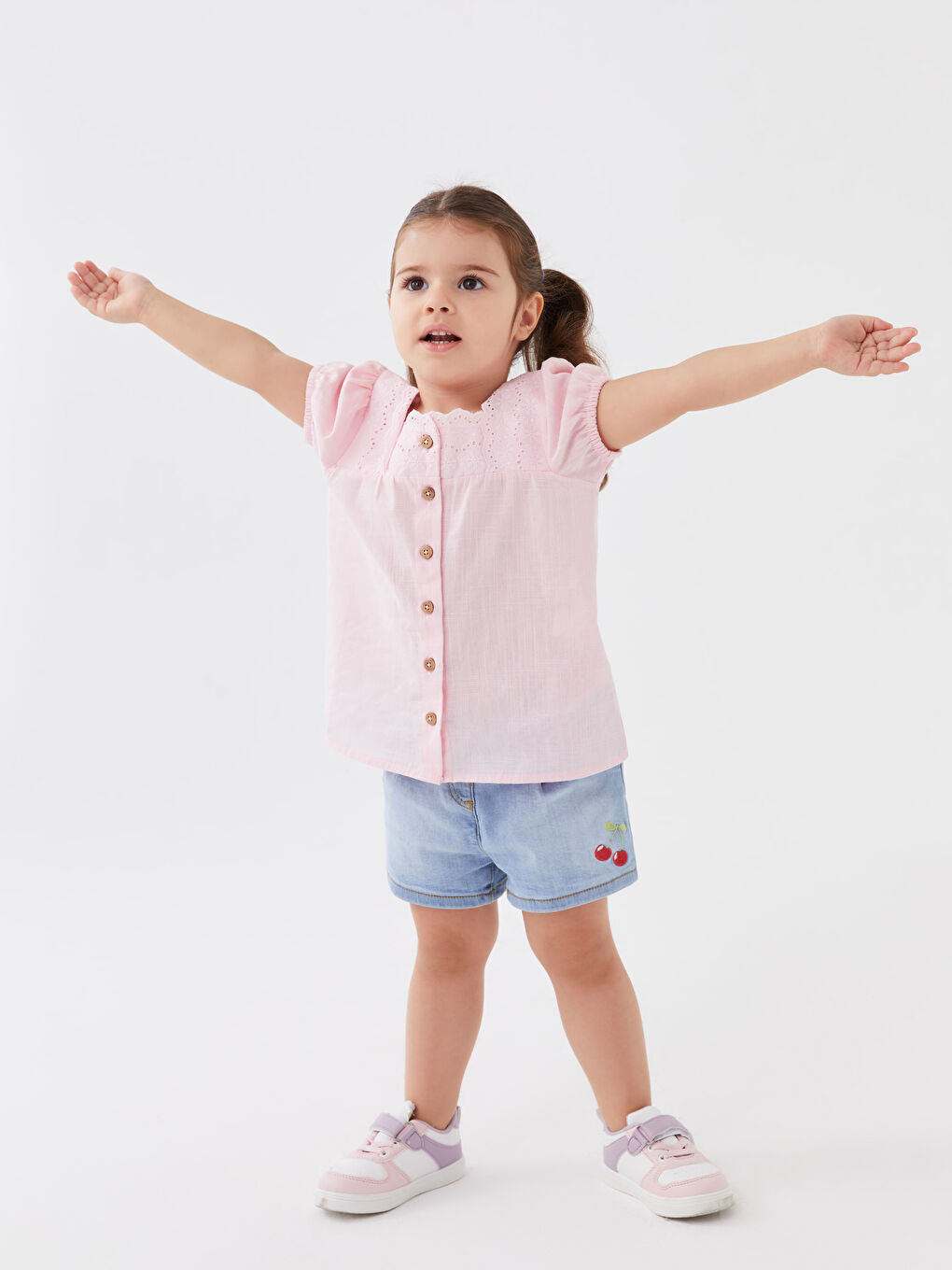 Рубашка для малышки девочки с коротким рукавом и квадратным воротником-1