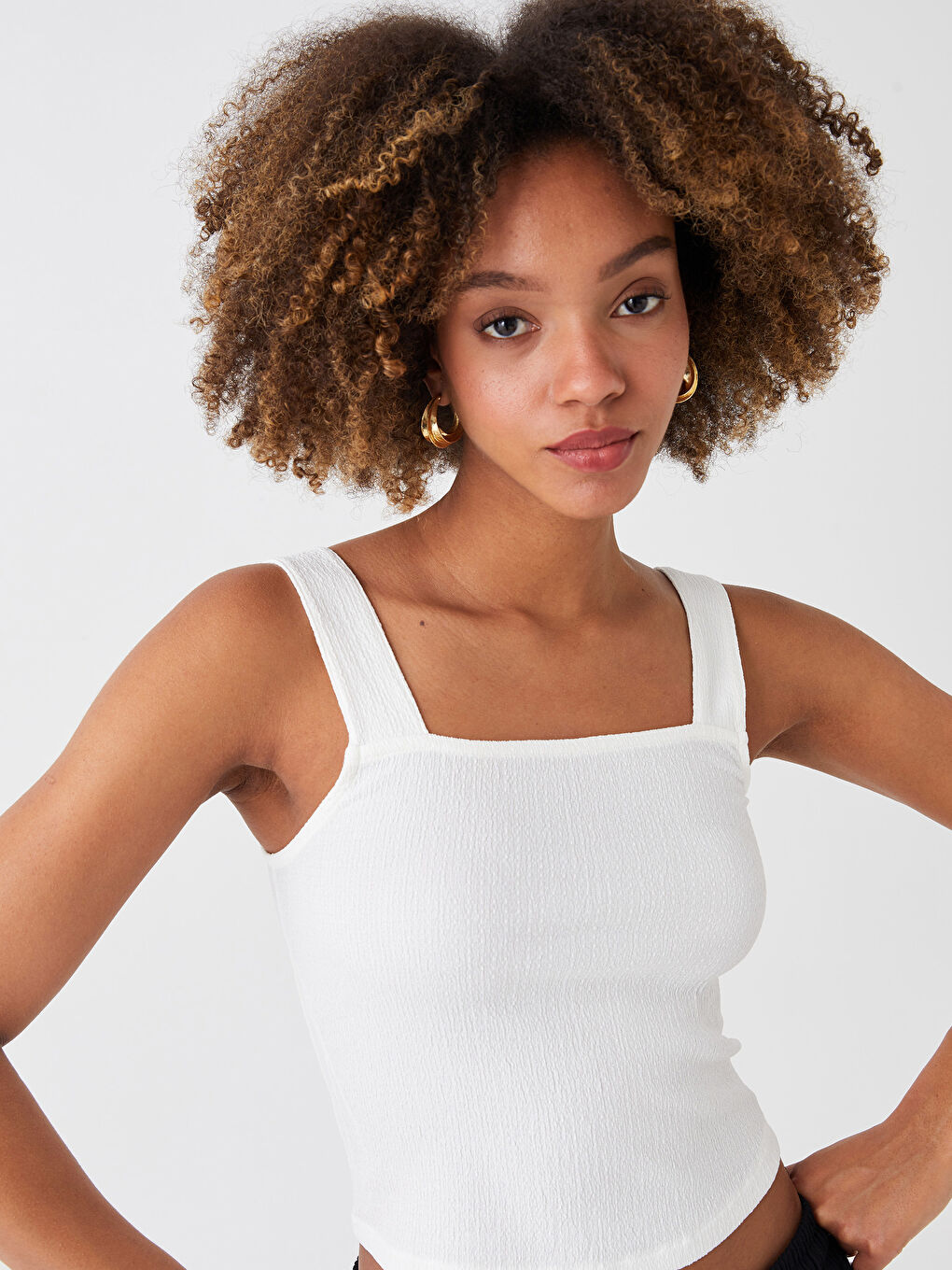 Square Collar Straight Strap Women's Crop -S3GT03Z8-R9J