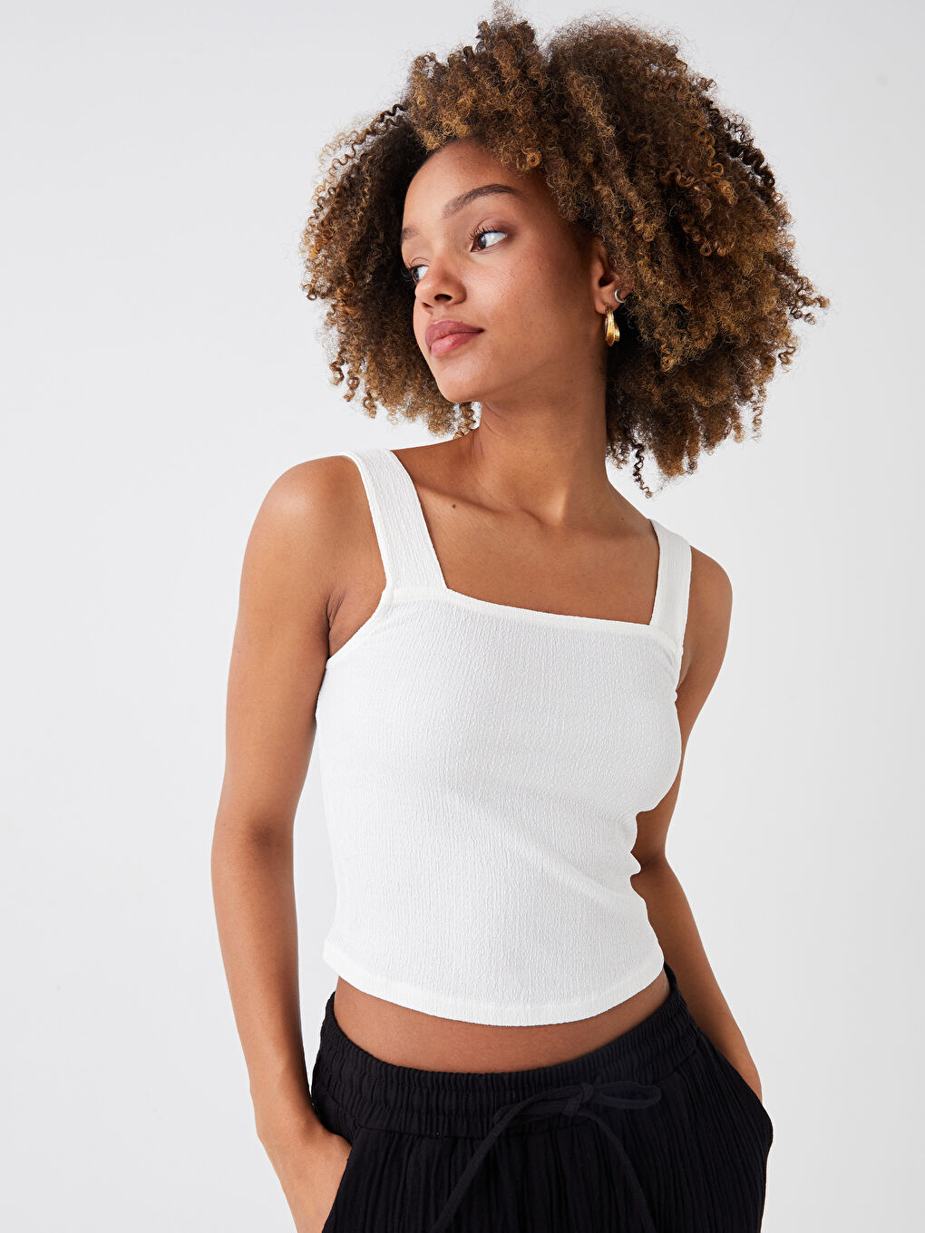 Square Collar Straight Strap Women's Crop -S3GT03Z8-R9J