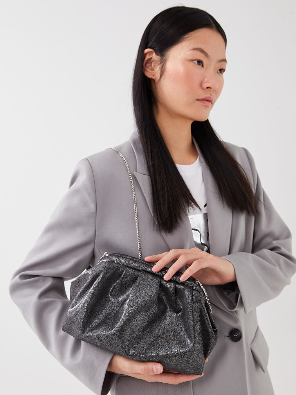 Siyah Simli Kadın Çapraz Çanta