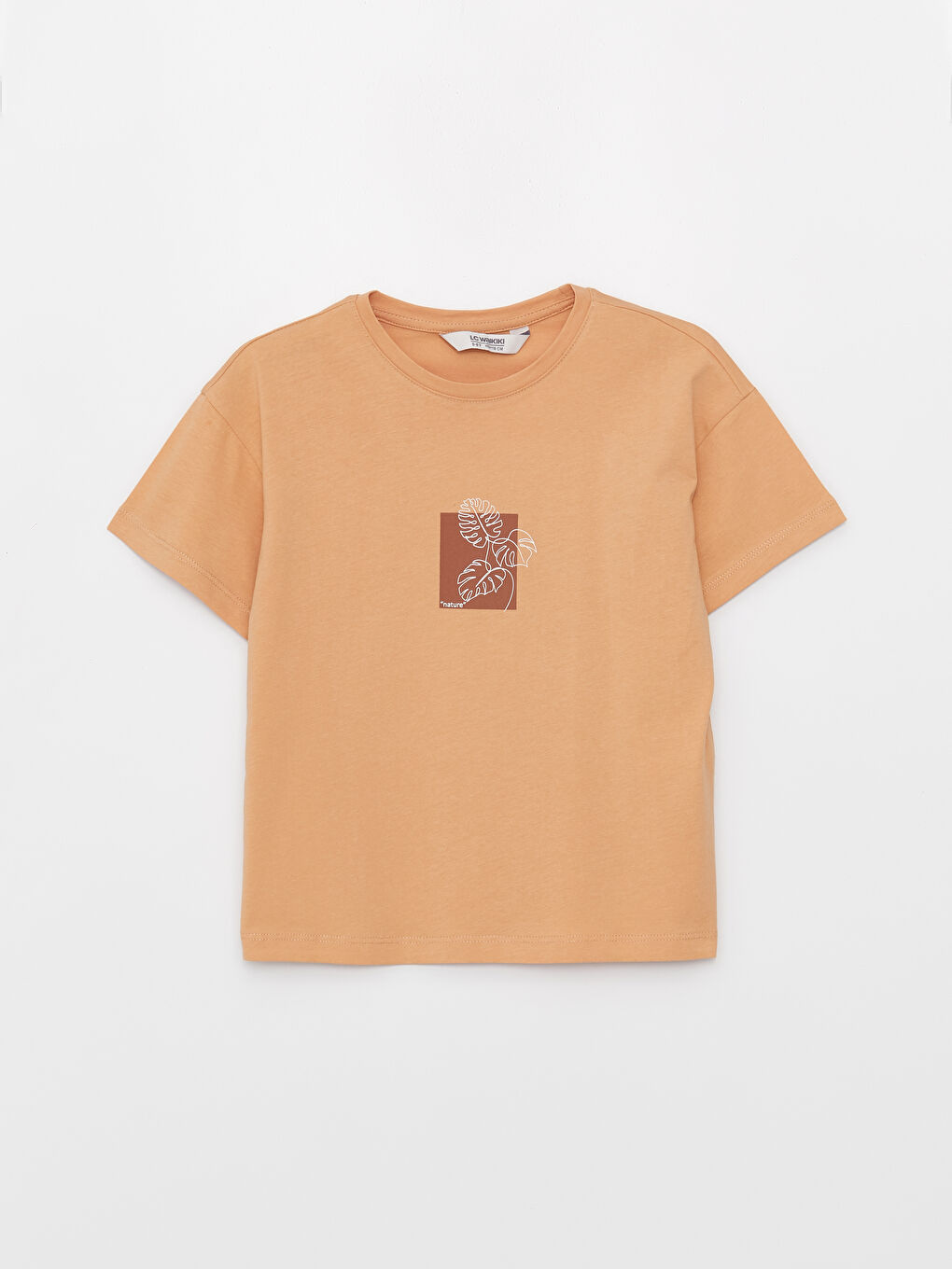 Kahverengi Rahat Kalıp Bisiklet Yaka Baskılı Erkek Çocuk Tişört-3
