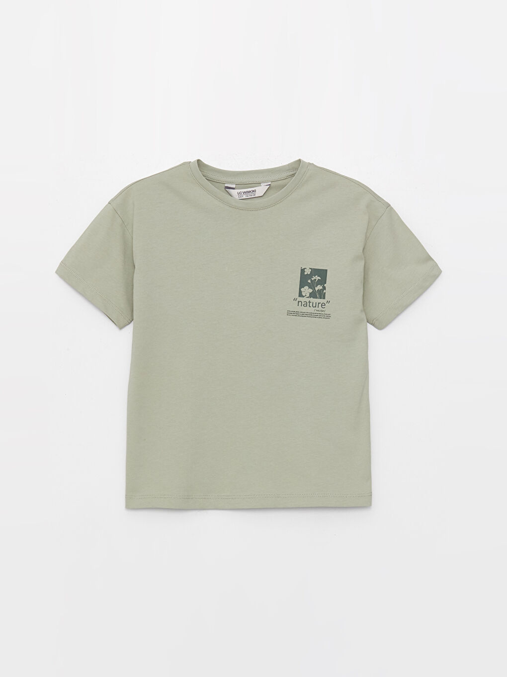 Yeşil Rahat Kalıp Bisiklet Yaka Baskılı Erkek Çocuk Tişört-3