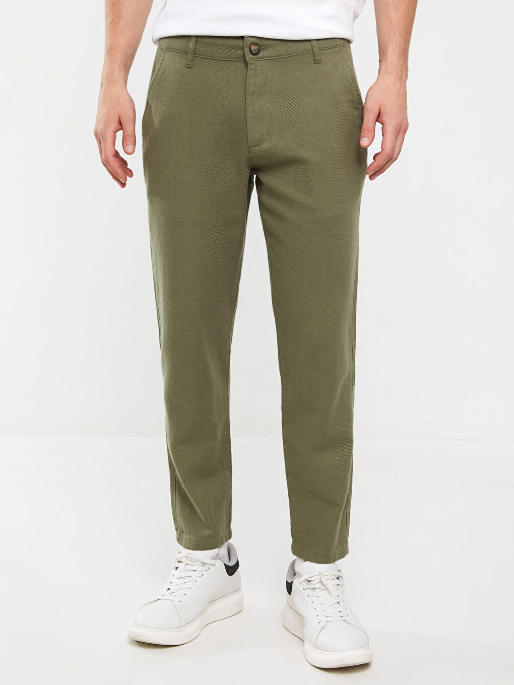 Haki Standart Kalıp Keten Karışımlı Erkek Pantolon-2