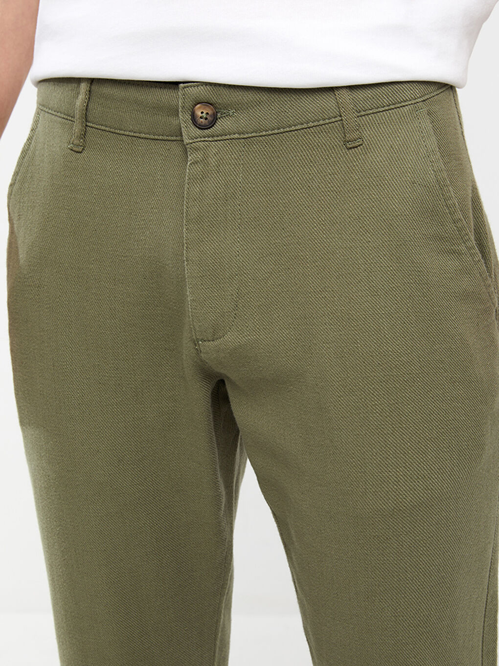 Haki Standart Kalıp Keten Karışımlı Erkek Pantolon-3