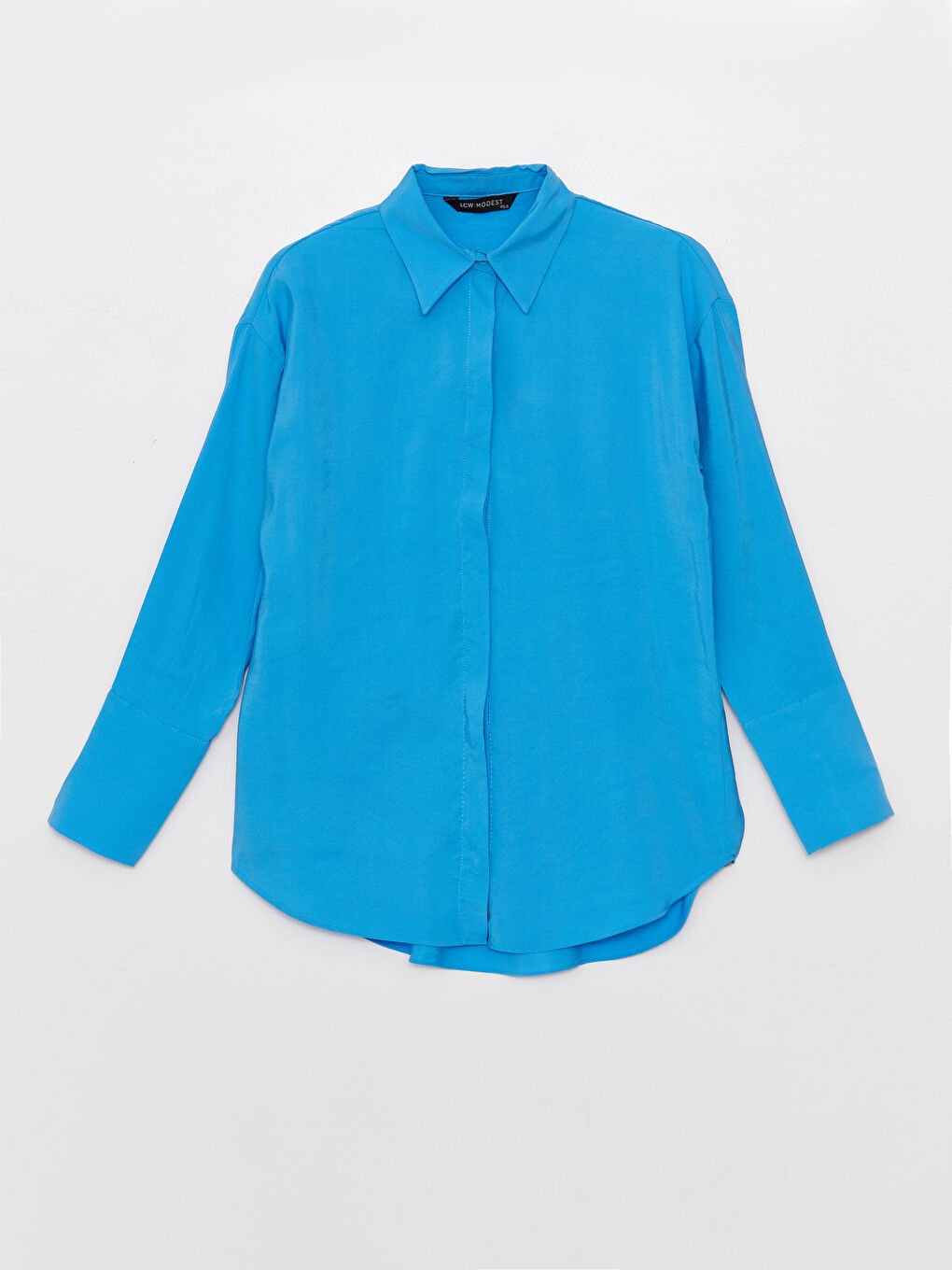 Mavi Düz Uzun Kollu Kadın Gömlek Tunik-4