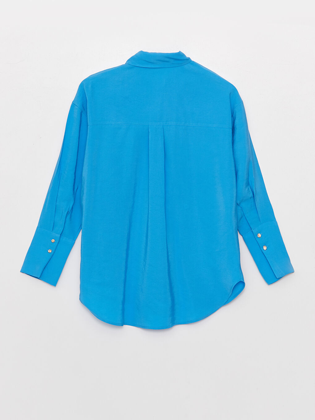 Mavi Düz Uzun Kollu Kadın Gömlek Tunik-5