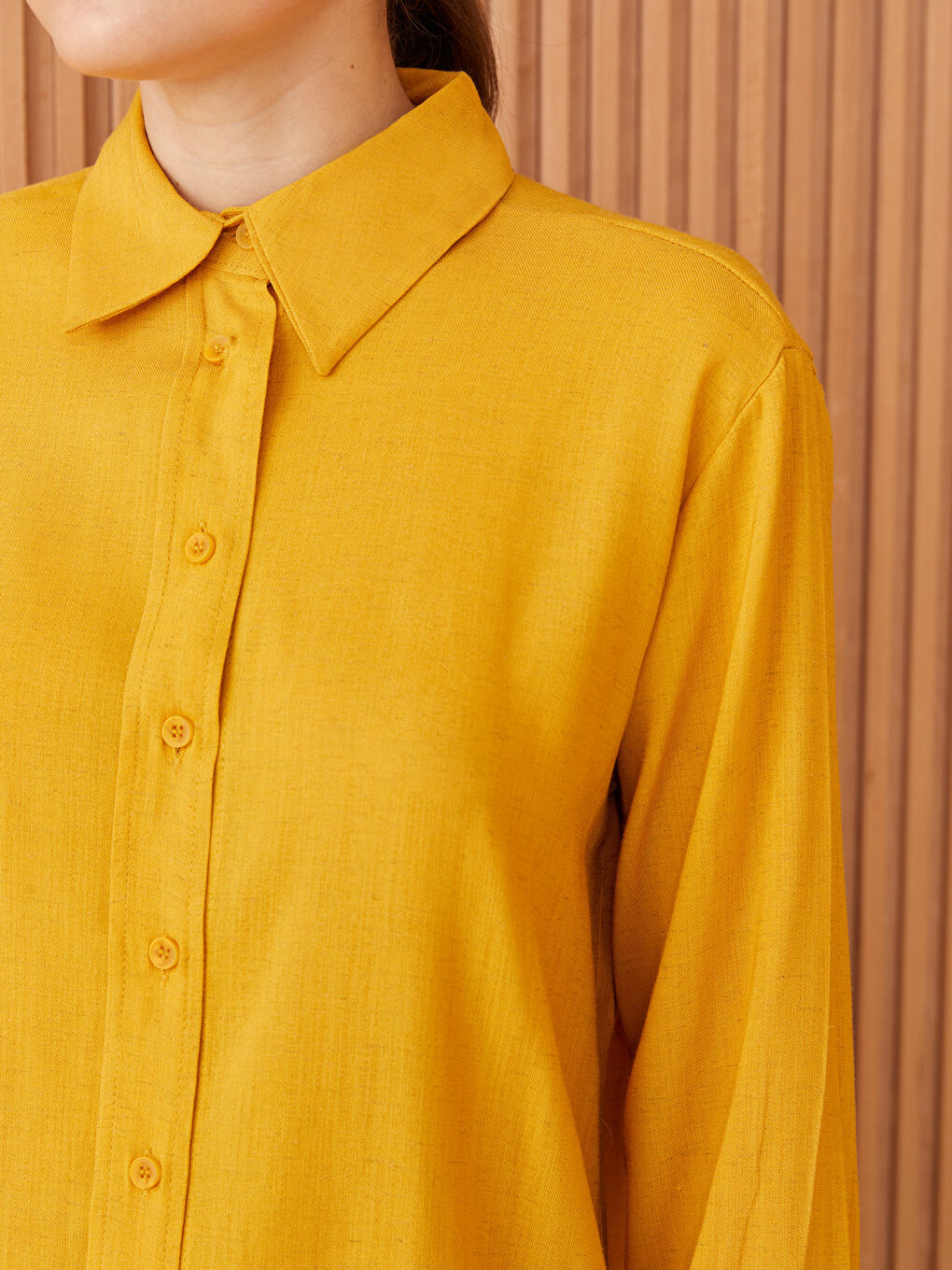 Sarı Düz Uzun Kollu Kadın Gömlek Tunik-3