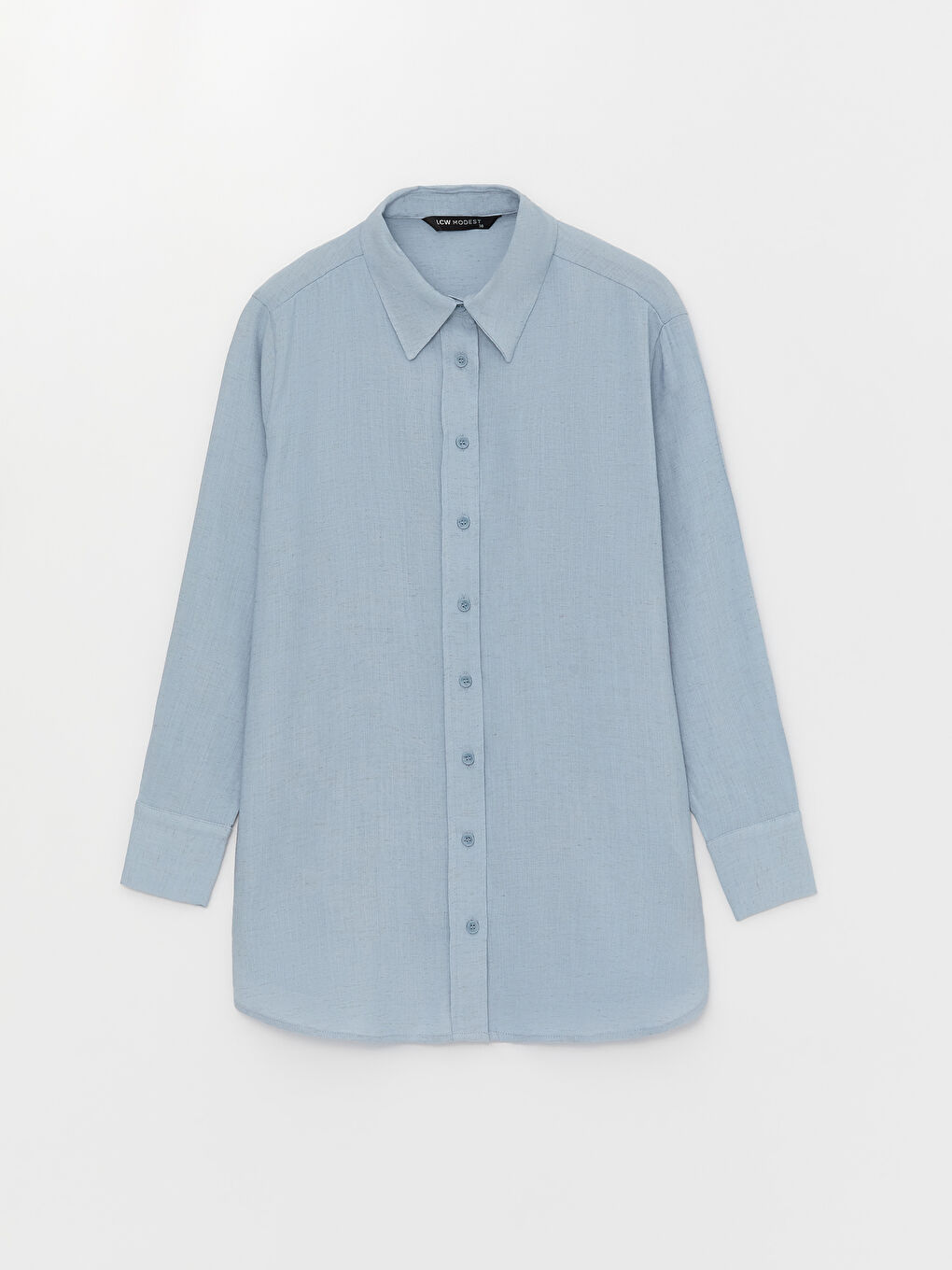 Mavi Düz Uzun Kollu Kadın Gömlek Tunik-5