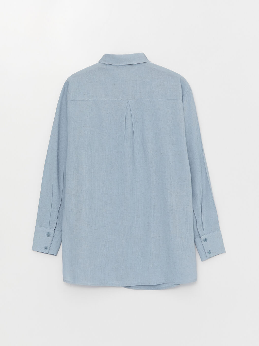 Mavi Düz Uzun Kollu Kadın Gömlek Tunik-6