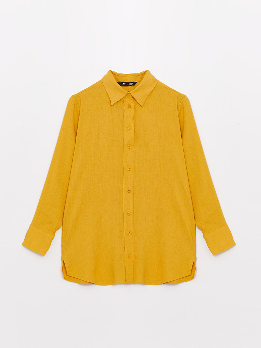 Sarı Düz Uzun Kollu Kadın Gömlek Tunik-5