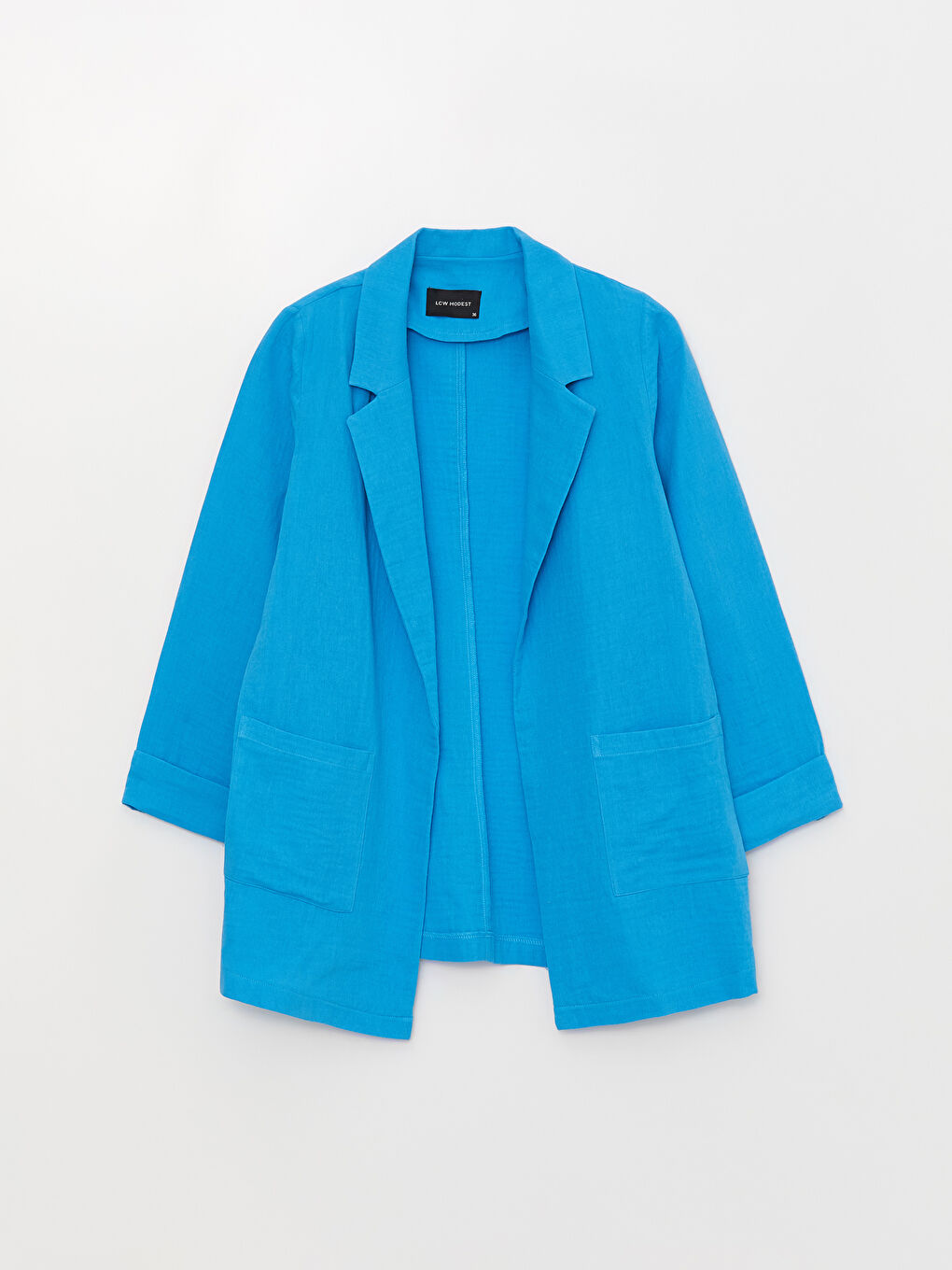 Mavi Düz Uzun Kollu Müslin Kadın Ceket-5