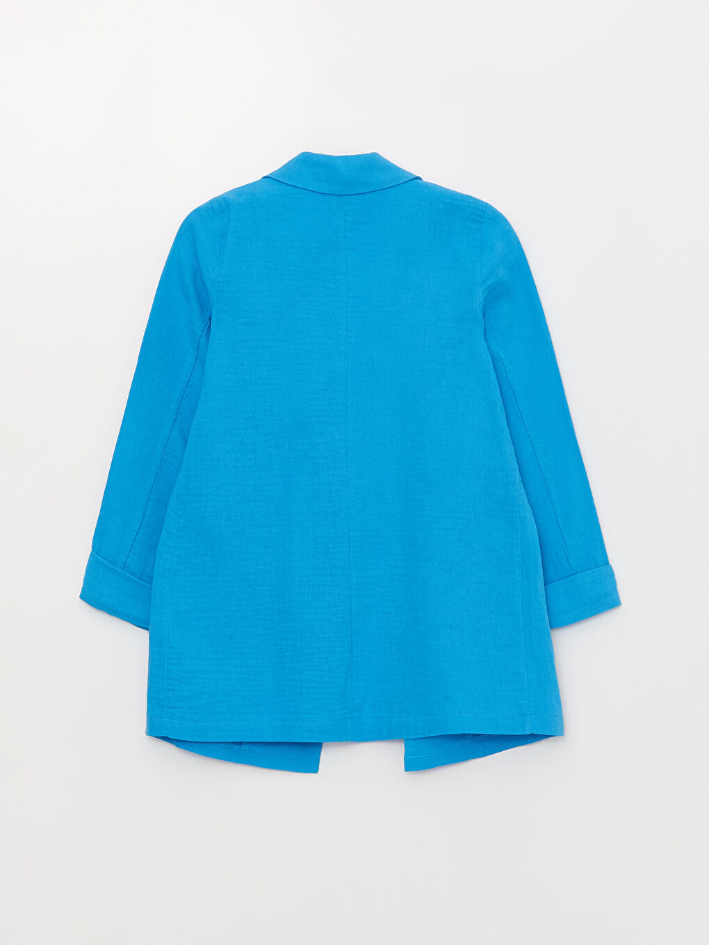 Mavi Düz Uzun Kollu Müslin Kadın Ceket-6