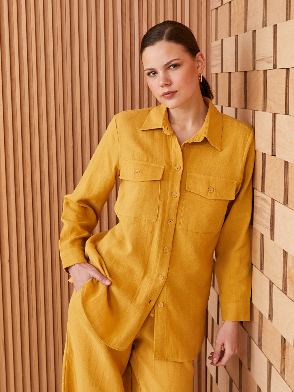 Sarı Düz Müslin Kadın Gömlek Tunik-1