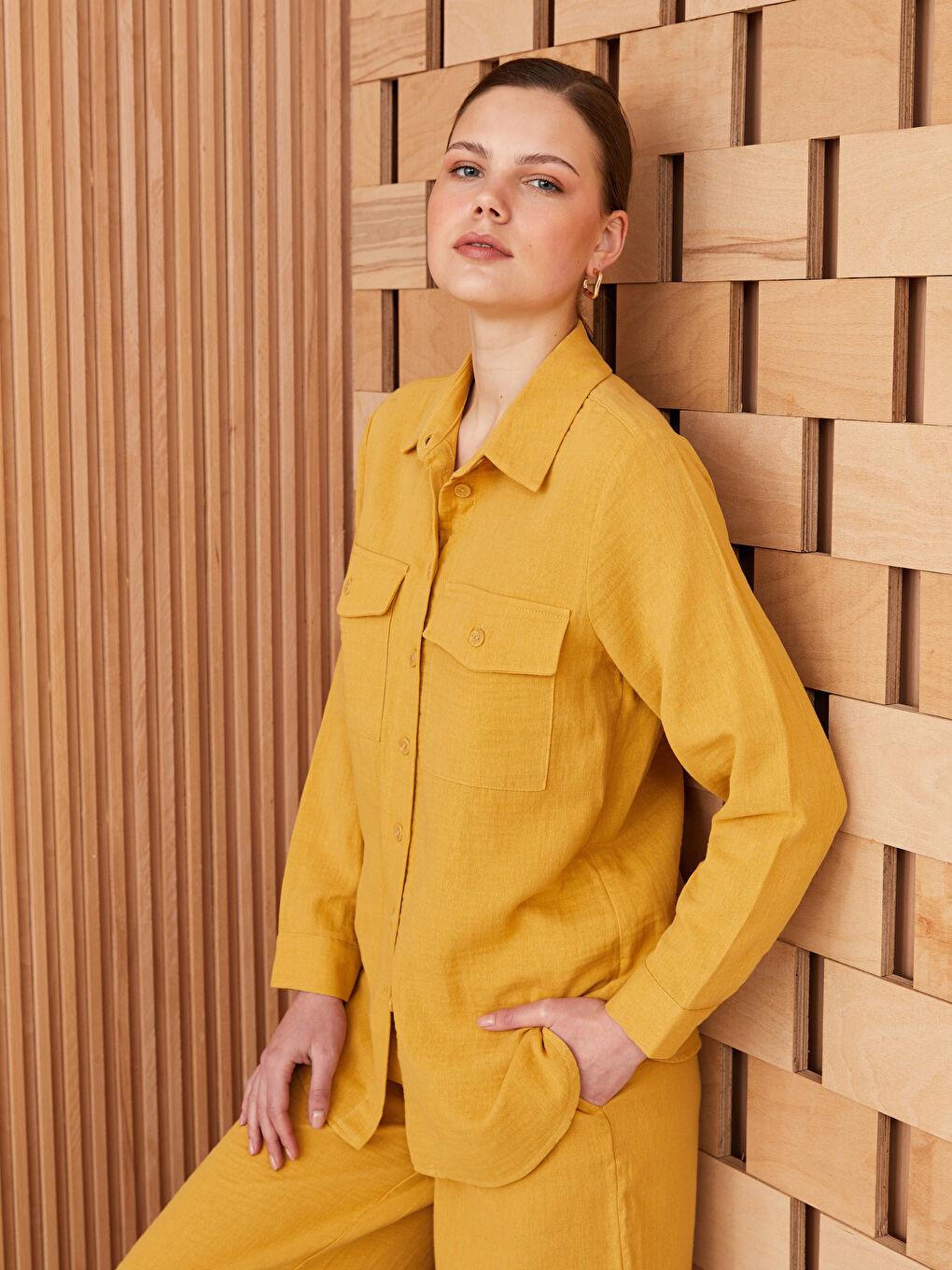 Sarı Düz Müslin Kadın Gömlek Tunik-2