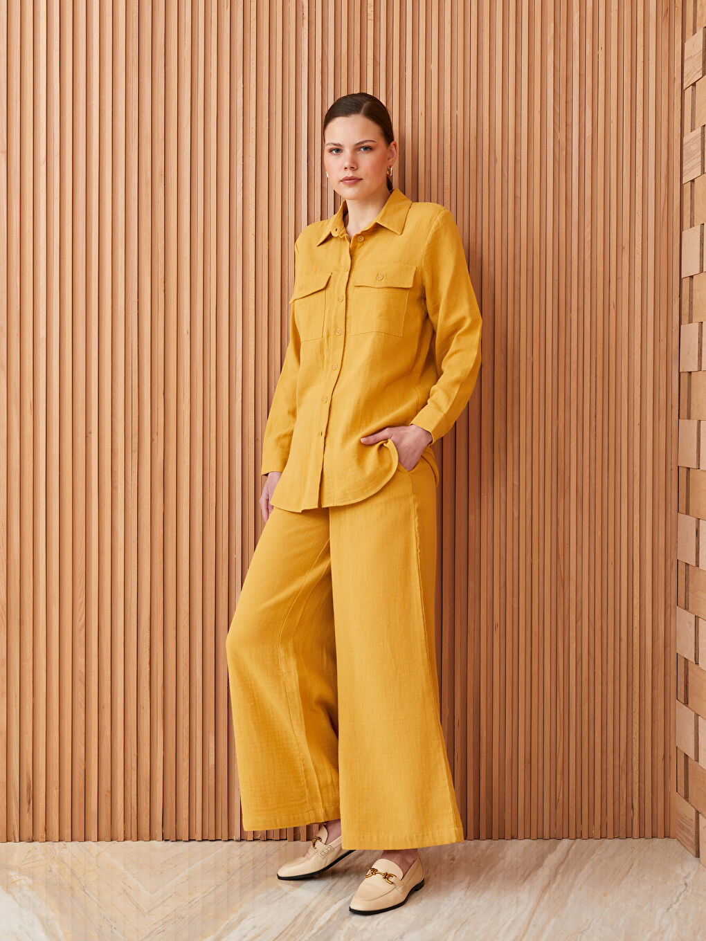 Sarı Düz Müslin Kadın Gömlek Tunik-3