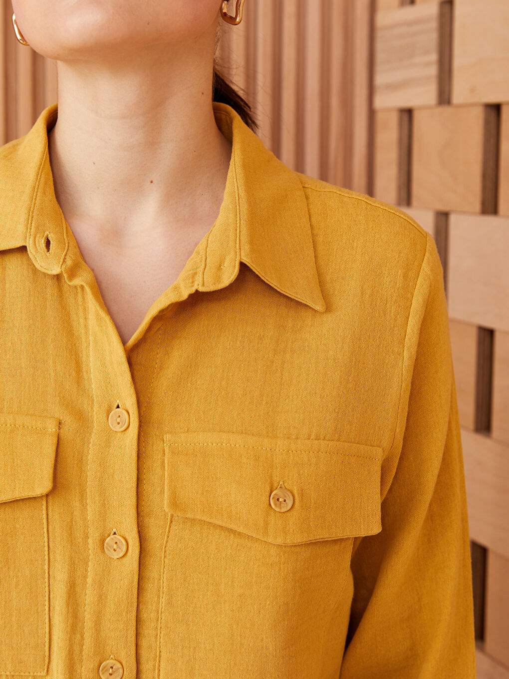 Sarı Düz Müslin Kadın Gömlek Tunik-4