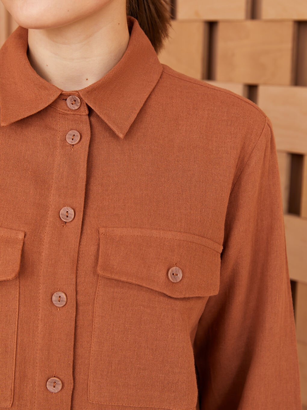 Kahverengi Düz Müslin Kadın Gömlek Tunik-3