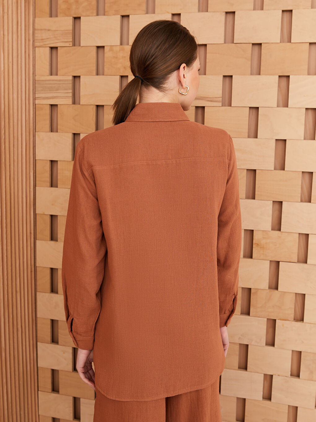 Kahverengi Düz Müslin Kadın Gömlek Tunik-4
