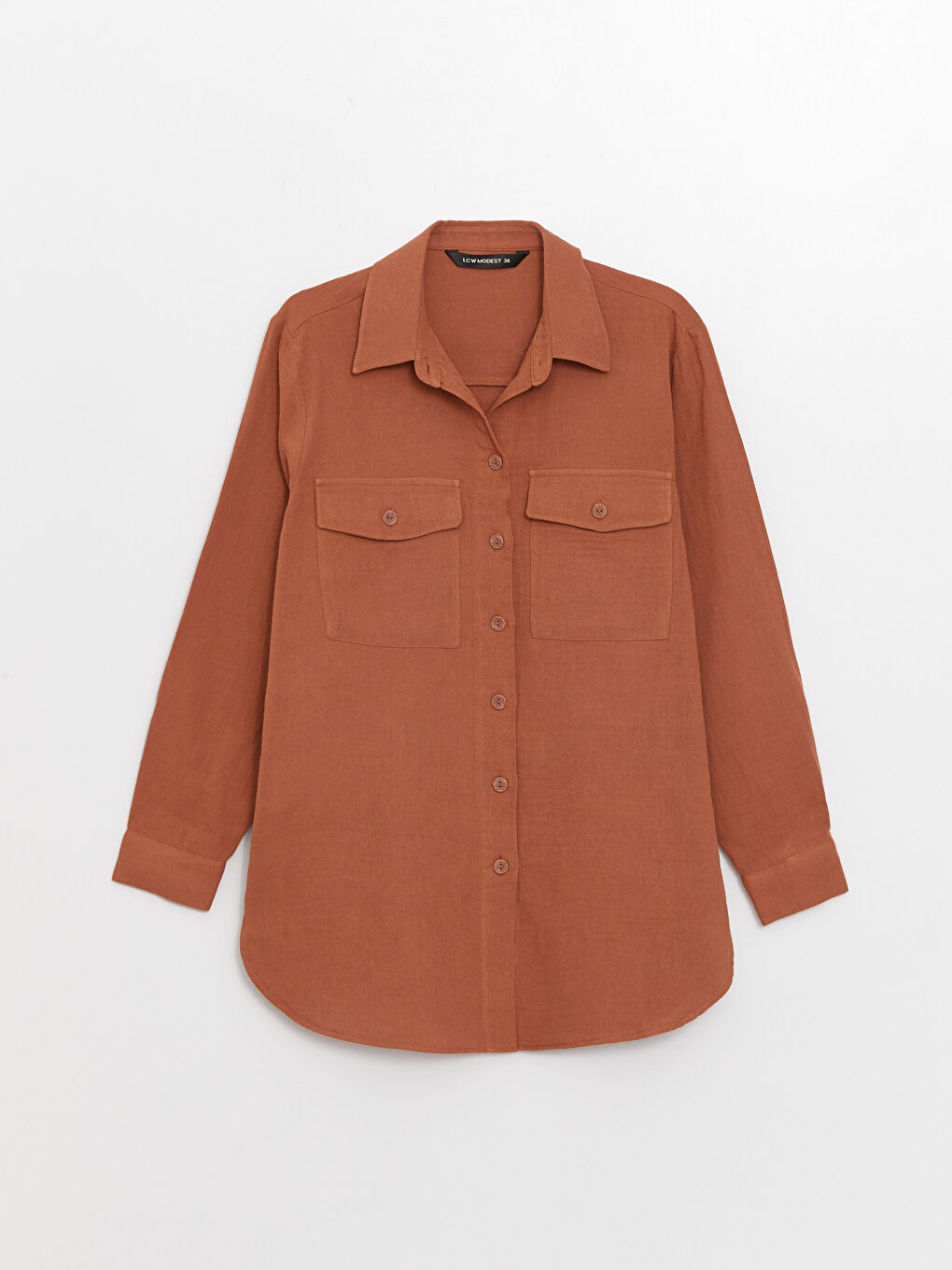 Kahverengi Düz Müslin Kadın Gömlek Tunik-5
